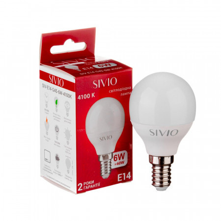 Світлодіодна лампа SIVIO LED Е14 куля 6W 4100K 220V