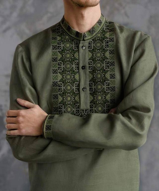 Чоловіча вишиванка Перунів цвіт хакі