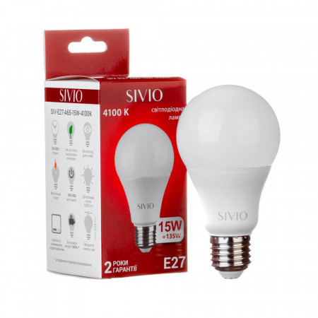 Світлодіодна лампа SIVIO LED Е27 груша 15W 4100K 220V