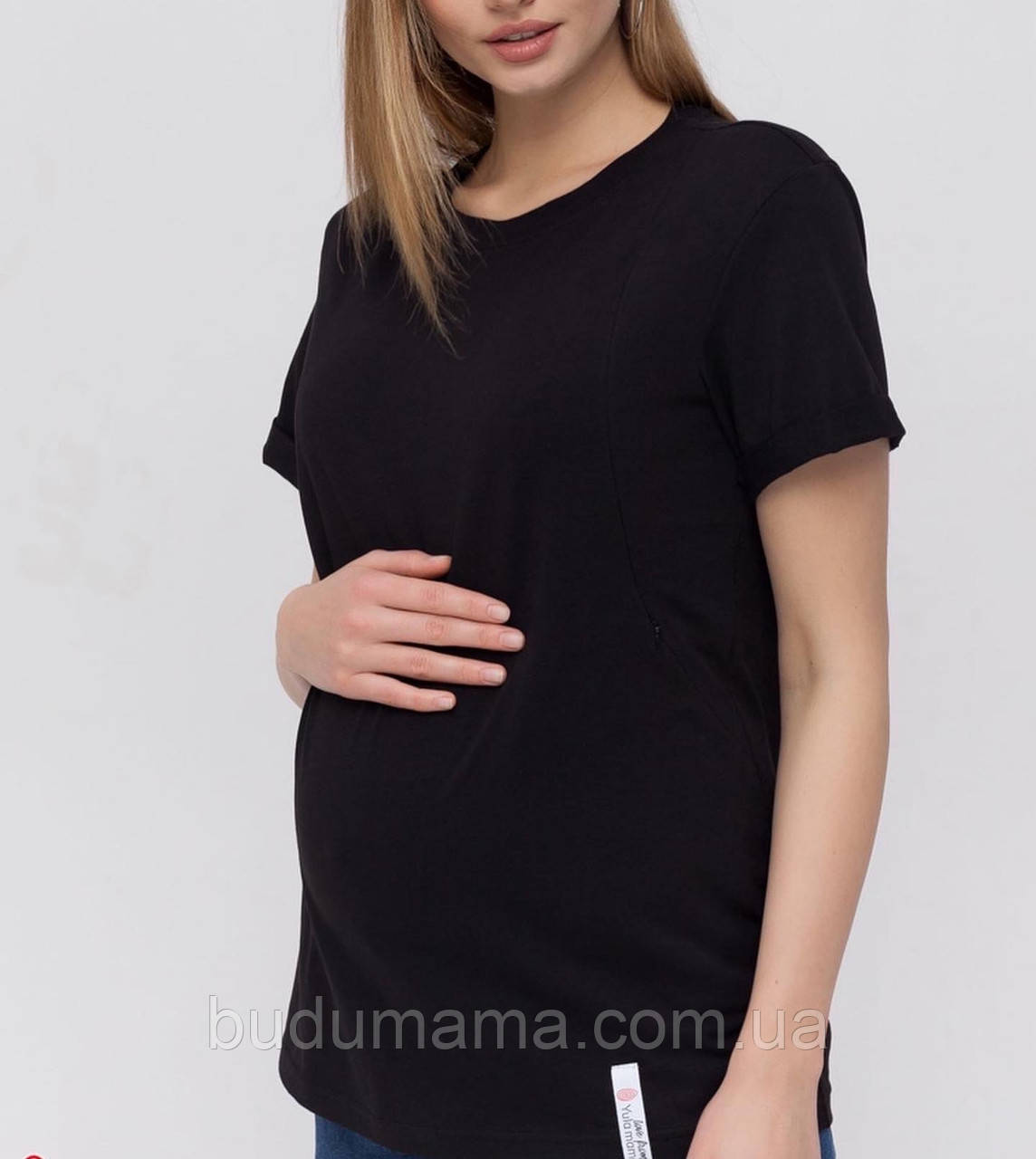 Футболка для вагітних і годуючих мам Чорний Трикотажна футболка для вагітних Чорна футболка, фото 1