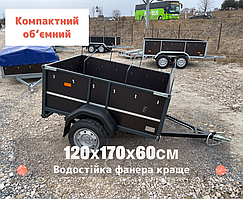 Продам причіп до легкового авто, 1,7м х 1,2м, борт 60см, удароміцна фанера