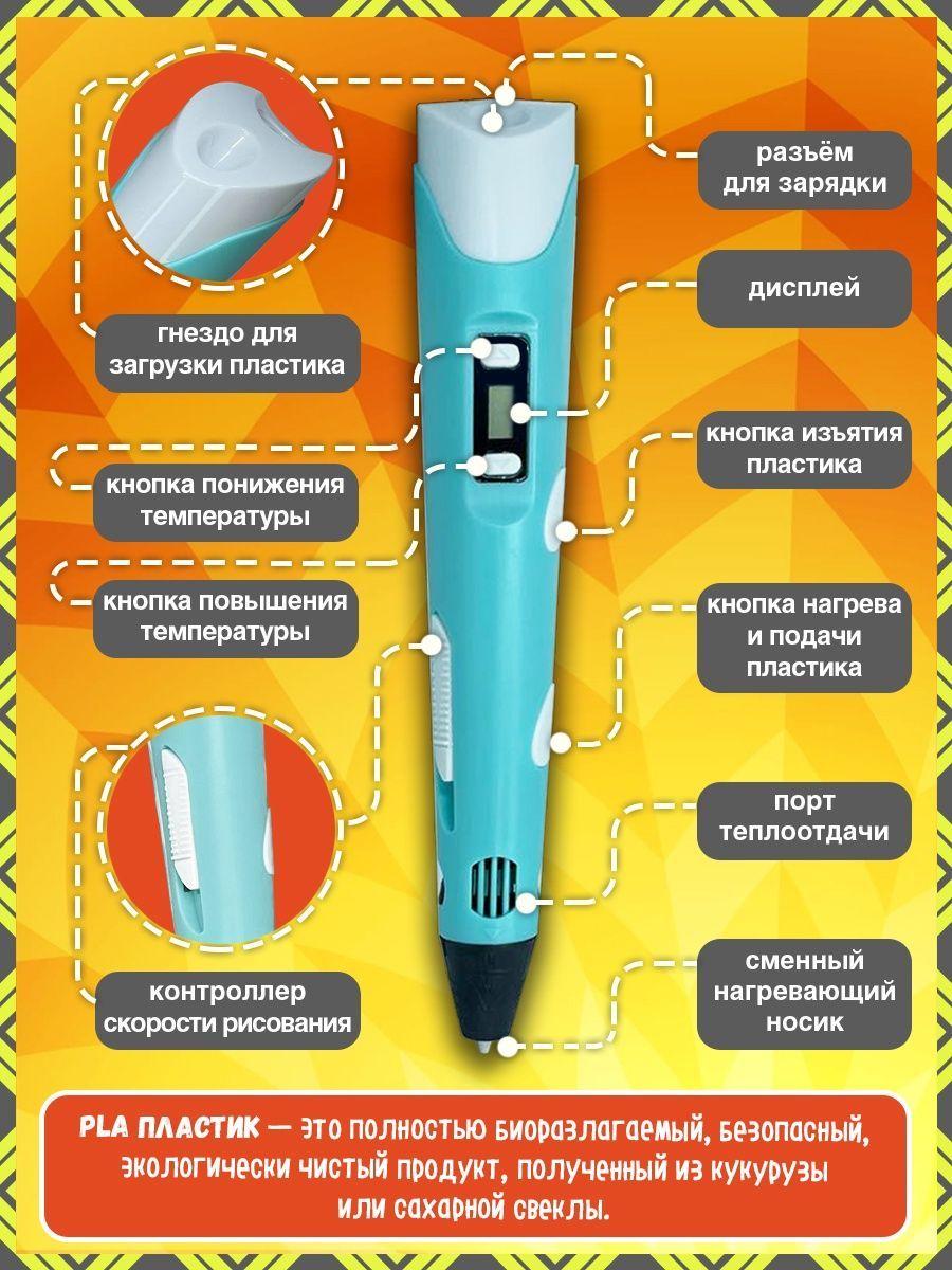 3Д ручка. PEN 3 3D ручка + 50 метров пластика + трафареты. Ручка для ...