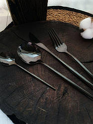 Набір із 4 предметів (виделка, ложка, ніж, чайна ложка) Чорні