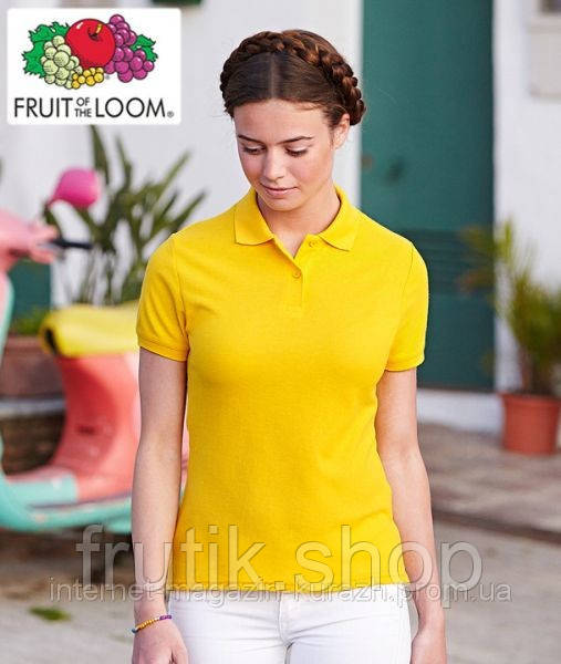 Жіноча футболка поло Fruit of the loom 65/35 polo з коміром Сонячно-жовтий, S