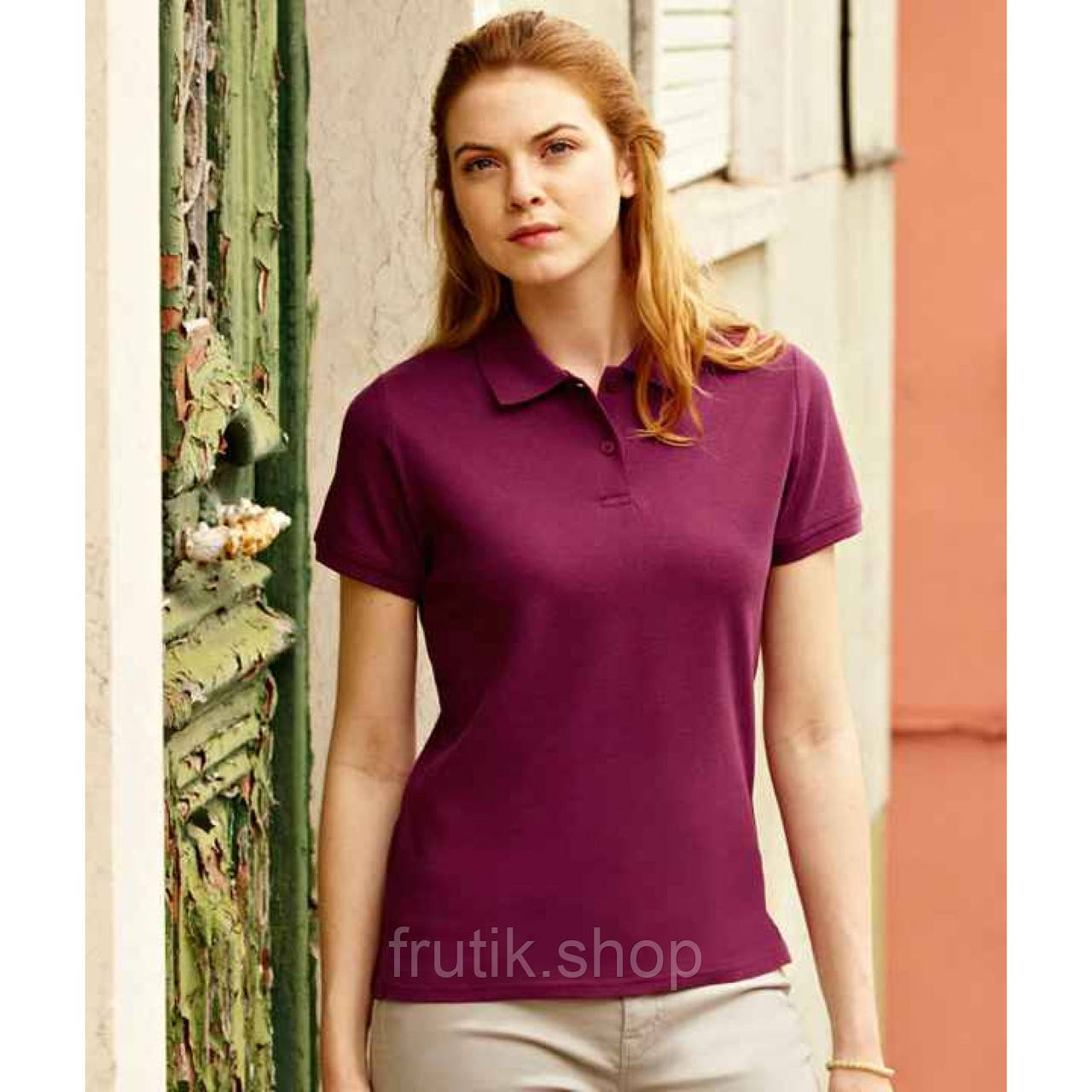 Жіноча футболка поло Fruit of the loom 65/35 polo з коміром Бордовий, S