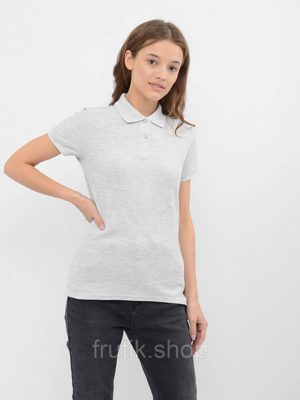 Жіноча футболка поло Fruit of the loom 65/35 polo з коміром Світло сірий, S