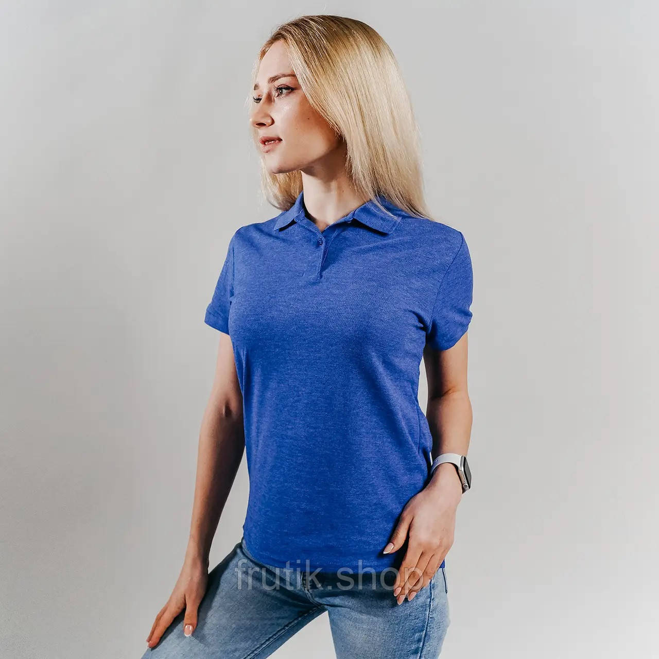 Жіноча футболка поло Fruit of the loom 65/35 polo з коміром Синій меланж, S