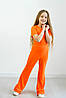 Костюм рубчик штани кльош й кроптоп із короткими рукавами для дівчинки (зріст 116-134) трикотаж апельсин, фото 2