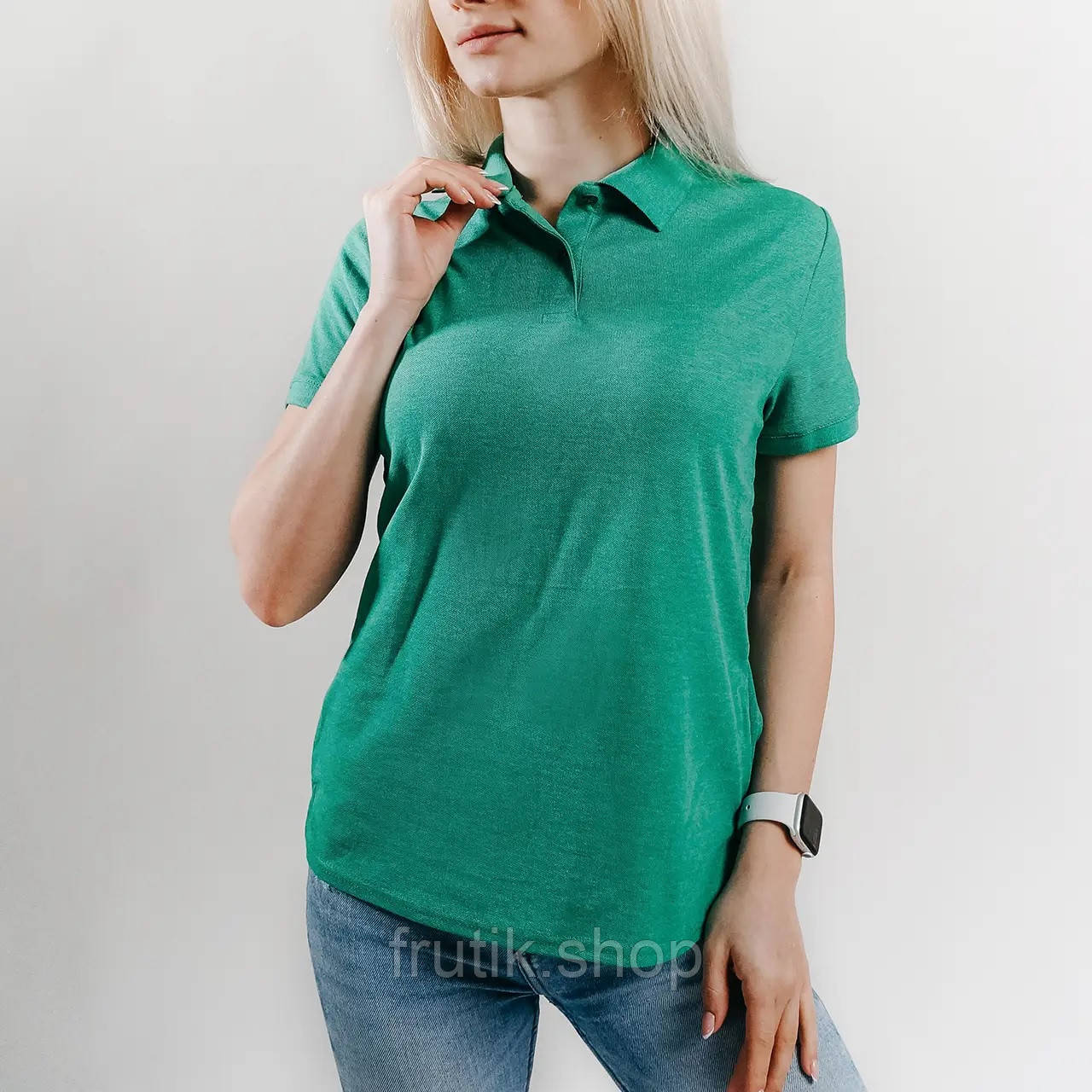 Жіноча футболка поло Fruit of the loom 65/35 polo з коміром Зелений меланж, S