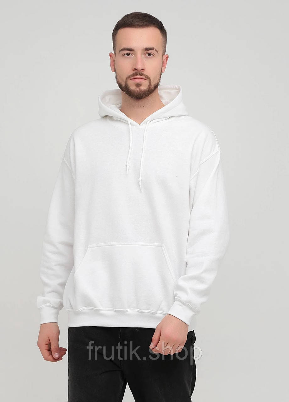 Чоловіча толстовка худі Gildan з начосом Heavy Blend Hoodie з капюшоном на тонкому флісі Білий, S