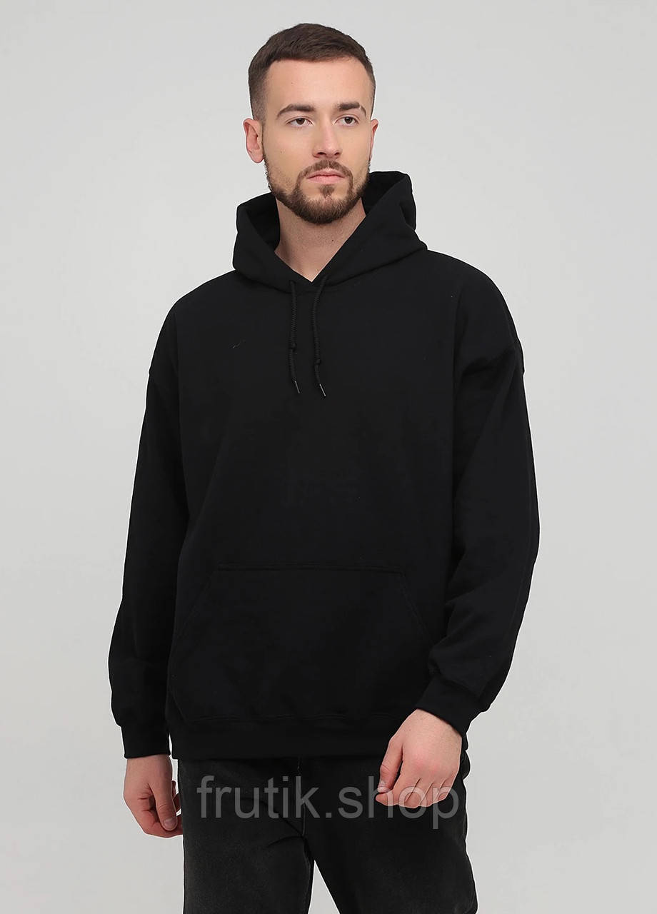 Чоловіча толстовка худі Gildan з начосом Heavy Blend Hoodie з капюшоном на тонкому флісі Чорний, S