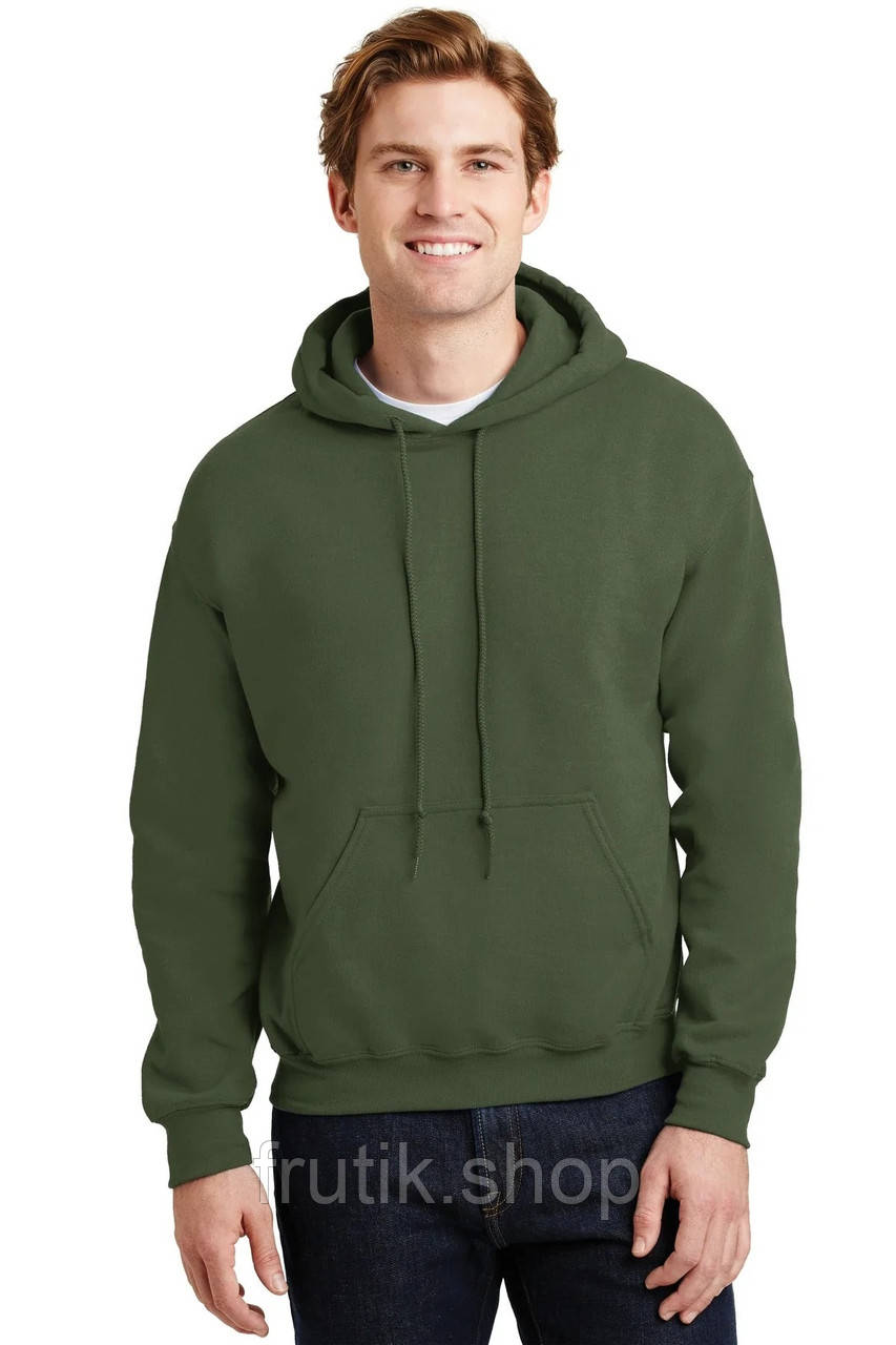 Чоловіча толстовка худі Gildan з начосом Heavy Blend Hoodie з капюшоном на тонкому флісі Хакі, S