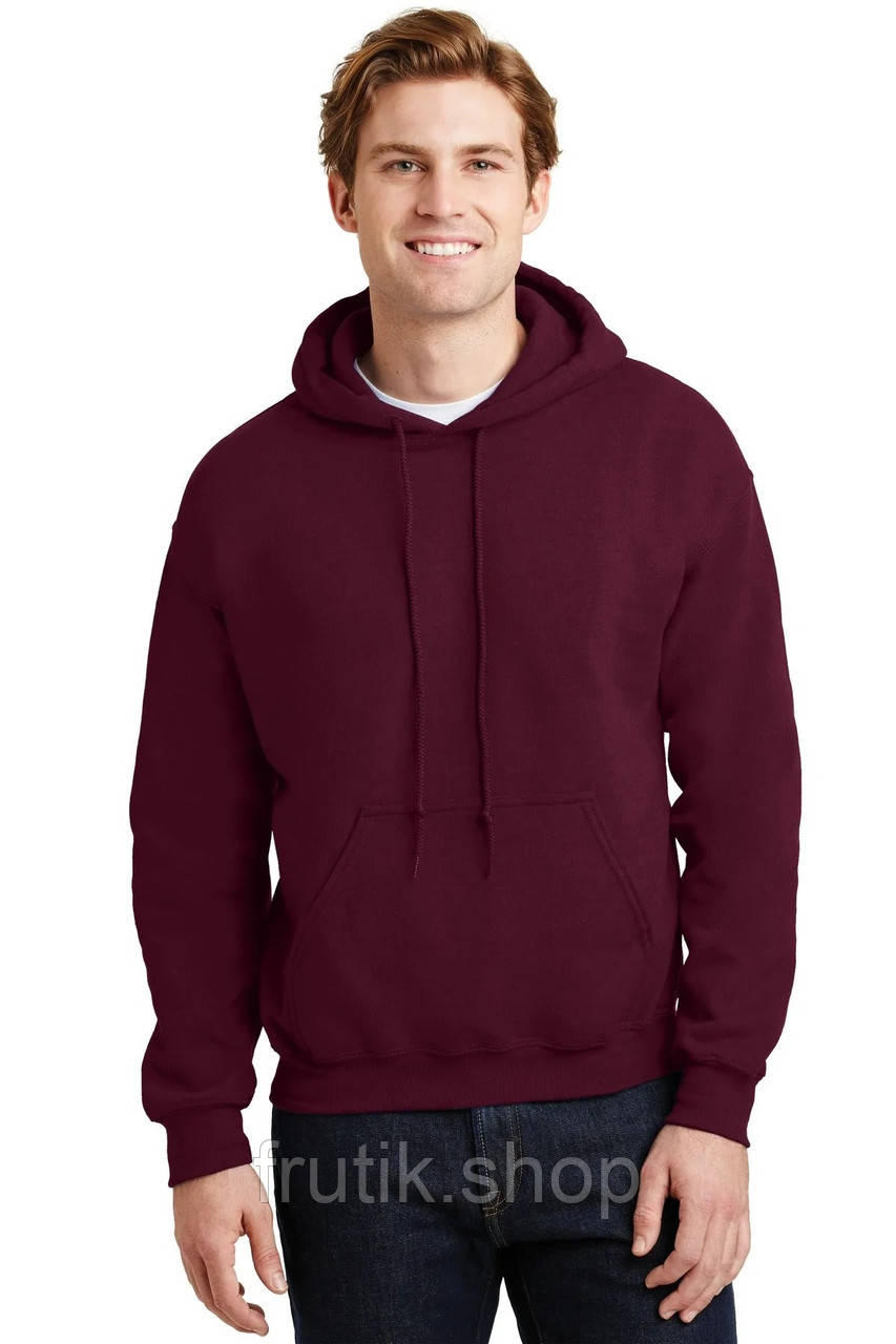 Чоловіча толстовка худі Gildan з начосом Heavy Blend Hoodie з капюшоном на тонкому флісі Бордовий, S