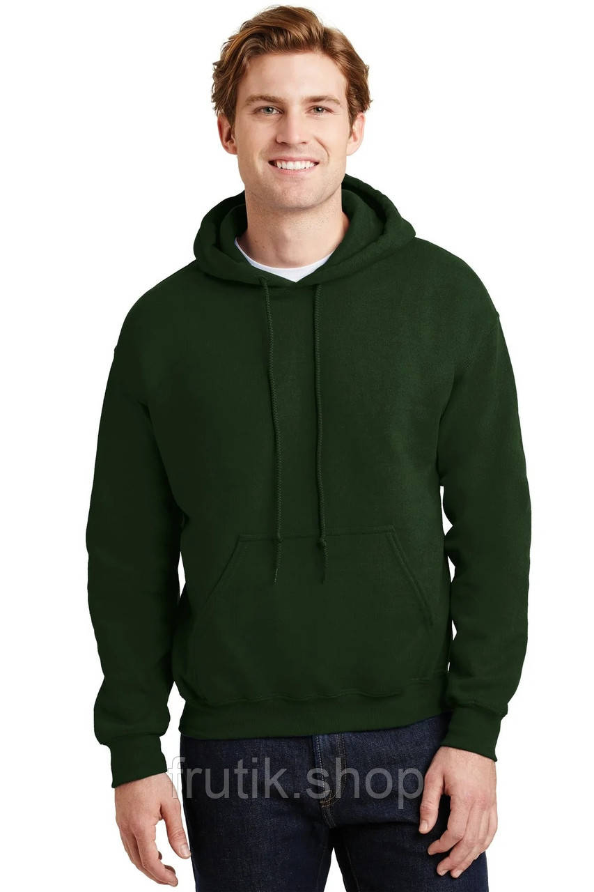 Чоловіча толстовка худі Gildan з начосом Heavy Blend Hoodie з капюшоном на тонкому флісі Темно-зелене, S