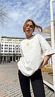 Женская базовая футболка свободного кроя S-XL (42 44 46 48 50) однотонная молочная