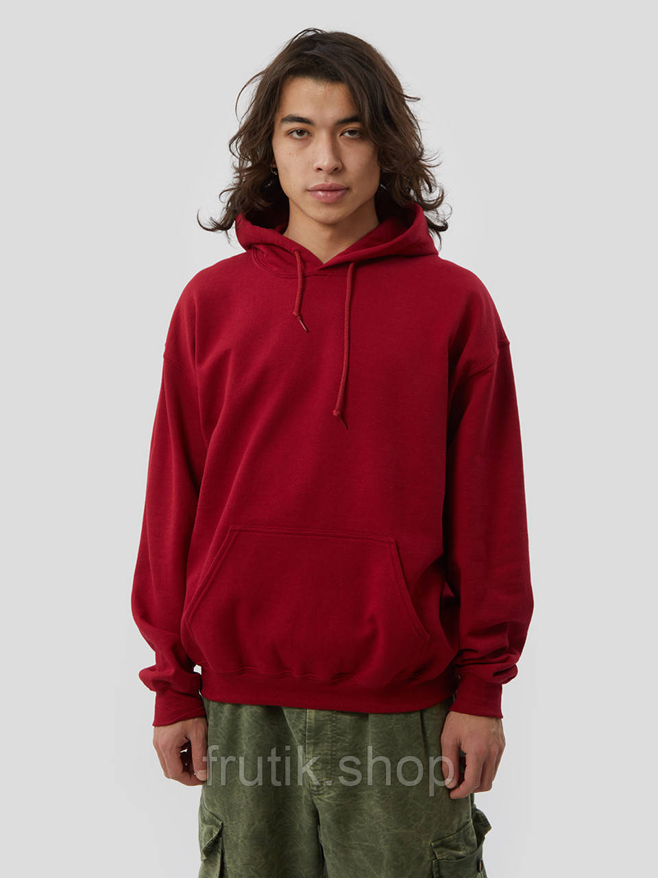 Чоловіча толстовка худі Gildan з начосом Heavy Blend Hoodie з капюшоном на тонкому флісі Гранатовий, S