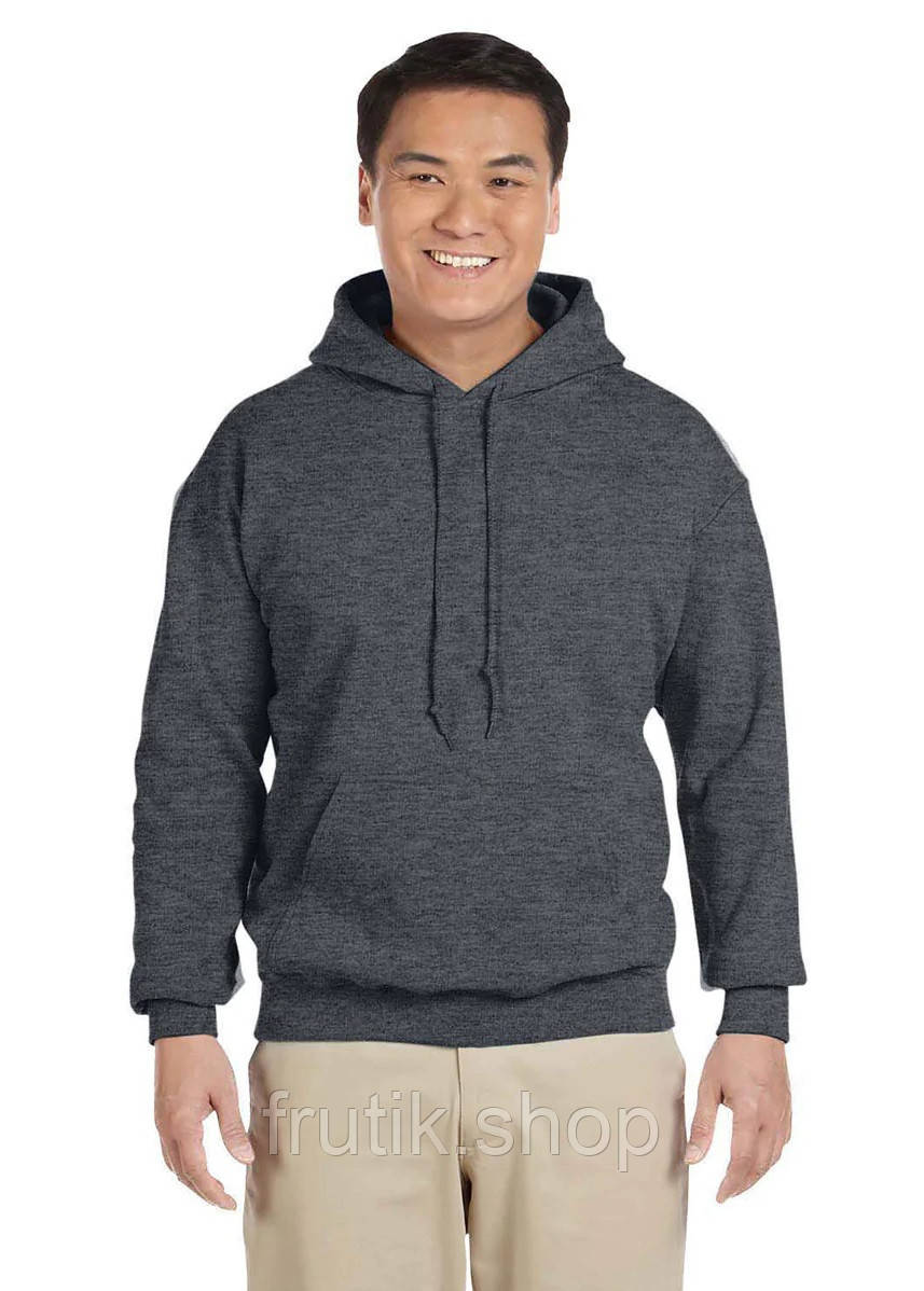 Чоловіча толстовка худі Gildan з начосом Heavy Blend Hoodie з капюшоном на тонкому флісі Темно-сірий меланж, S