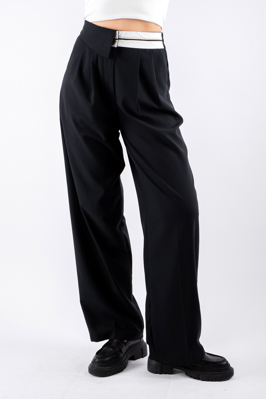 Брюки жіночі прямі з декоративним поясом чорні 4811 (2000000099507), фото 1