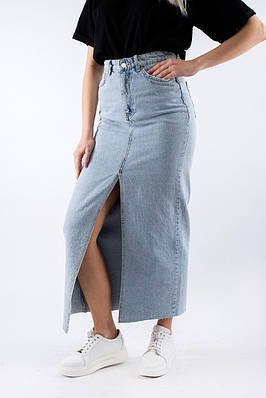 Спідниця джинсова з розрізом блакитна D-612 (2000000100043)