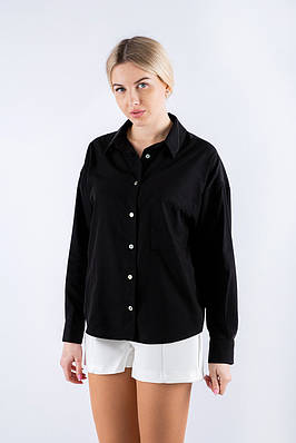 Сорочка жіноча оверсайз з кишенею чорна 4443 (2000000100005)