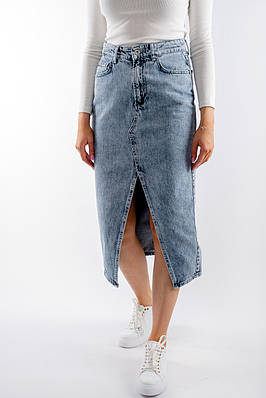 Спідниця джинсова з вирізом блакитна D-600 (2000000101897)