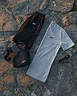 Летний спортивный костюм Nike серый мужской 3в1 , Комплект летний Найк Футболка + Шорты + Барсетка в под trek