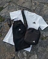 Мужской летний спортивный костюм Adidas белый 3в1 , Комплект Адидас летний Футболка + Шорты + Барсетка п trek