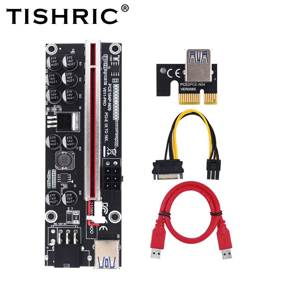 Райзер TISHRIC Riser 011 pro 60см PCI-E x1 x16 6 pin Molex v011 - фото 1 - id-p1832851788