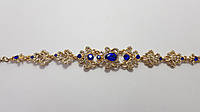 Браслет женский ажурный золотой с синими камнями ширина 20 мм