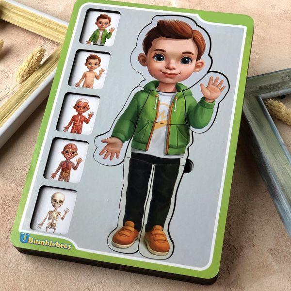 Пазл Анатомія людини, хлопчик, Ань-янь, дерево, 23 х 16 см., 38 дет. (ПСФ026), фото 1