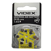 Батарейка Videx ZA10 (PR70) 1,45V, 1штука (блистер по 6шт) для слуховых аппаратов