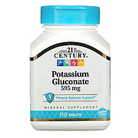 Калия Глюконат, 595 мг, Potassium Gluconate, 21st Century, 110 таблеток