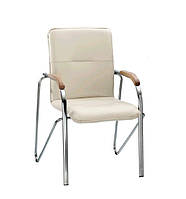 Офисный стул на хромированной раме с подлокотниками для конференц зала SAMBA V в кожзаменителе