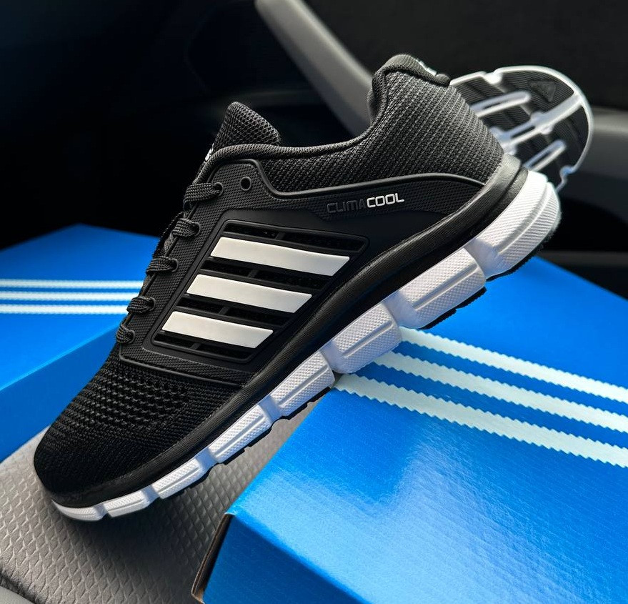 Чоловічі кросівки Adidas ClimaCool текстильні з сіткою літо-весна чорні з білим. Живе фото. топ, фото 1