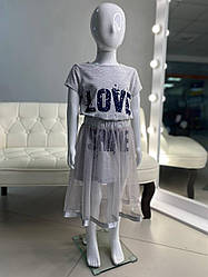 Костюм для дівчинки зі спідницею із фатина Сірий 10835, Tontoy, Сірий, Для дівчаток, Літо, 110