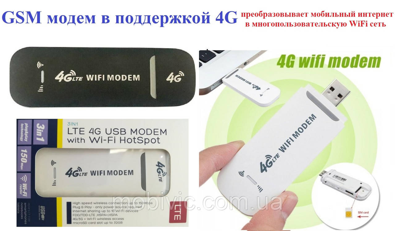 3G/4G GSM модем, Wi-Fi, 150 МБ/с Білий