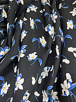 Ткань Штапель цветочный принт, фон черный