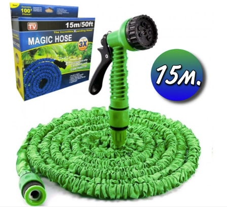 Cадовий шланг для поливу Magic-hose 15 м (50FT) з розпилювачем, зелений, фото 1
