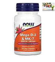 Вітамін Д3 К2, NOW Foods, мега D3 і MK-7, 180 мкг 5000 МО, 60 рослинних капсул