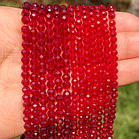 Бусини кришталеві (Рондель) 6х4мм пачка — 85-95 шт., колір прозорий червоний