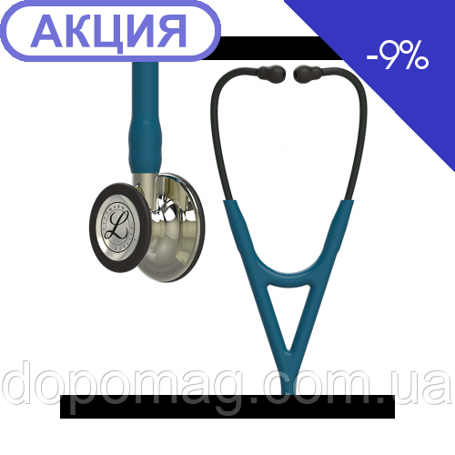 Стетоскоп серії Littmann® Cardiology IV, лазурний із головкою кольору шампань.