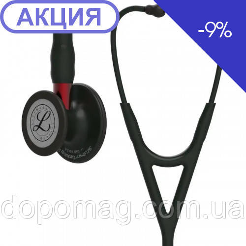 Кардиологічний стетоскоп 3M Littmann Cardiology IV чорний з головкою чорного кольору на червоній ніжці 6200