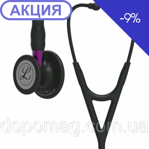 Стетоскоп Littmann® Cardiology IVTM, чорний із головкою чорного кольору на фіолетовій ніжці, чорне наголов'я 6203