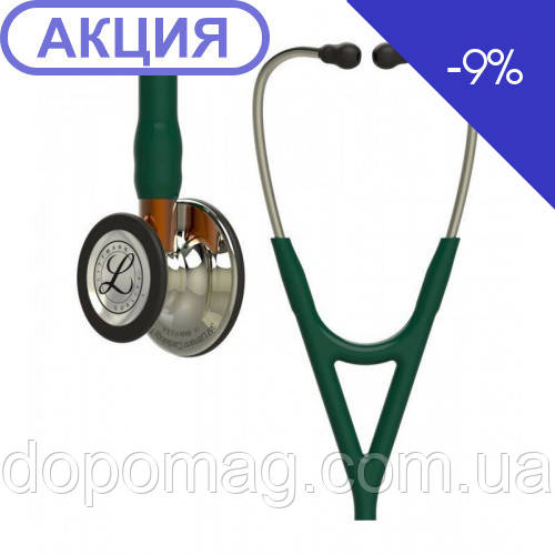 Стетоскоп Cardiology 4 Littmann 6206 темно-зеленого кольору з головкою кольору шампань на жовтогарячій ніжці