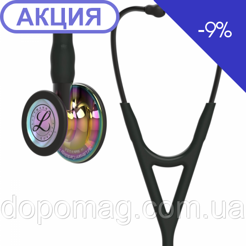 Стетоскоп Cardiology IV Littmann чорний із дзеркальною райдужною головкою на димчастій ніжці