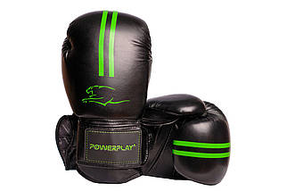Рукавиці для боксу 10-16 унцій PowerPlay Contender чорно-зелені PU