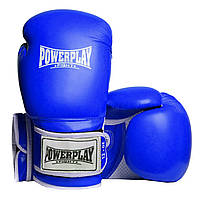 Перчатки для бокса тренировочные 8-16 унций PowerPlay Challenger синие PU