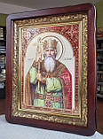 Ікона Святий князь Володимир темному фігурному кіоті під склом, розмір кіота 53×43, розмір сюжета 30×40, фото 2
