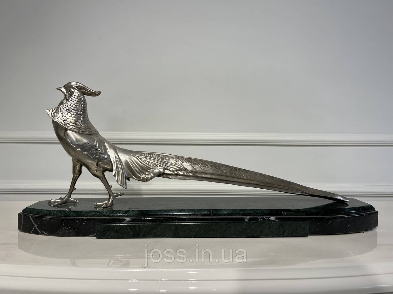 Авторська срібна фігурка фазана на мармуровій підставці