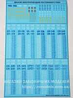 Декалі для електропоїздів постійного струму ЭР1, ЭР2,ЭР2Т, ЭР2Р, ЭД2 УЗ,СЖД,масштаба 1/87 (H0)